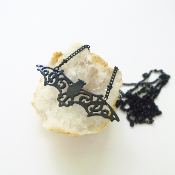 Bat Filigree Necklace Beaded Chain Long - Picture 3 of 8